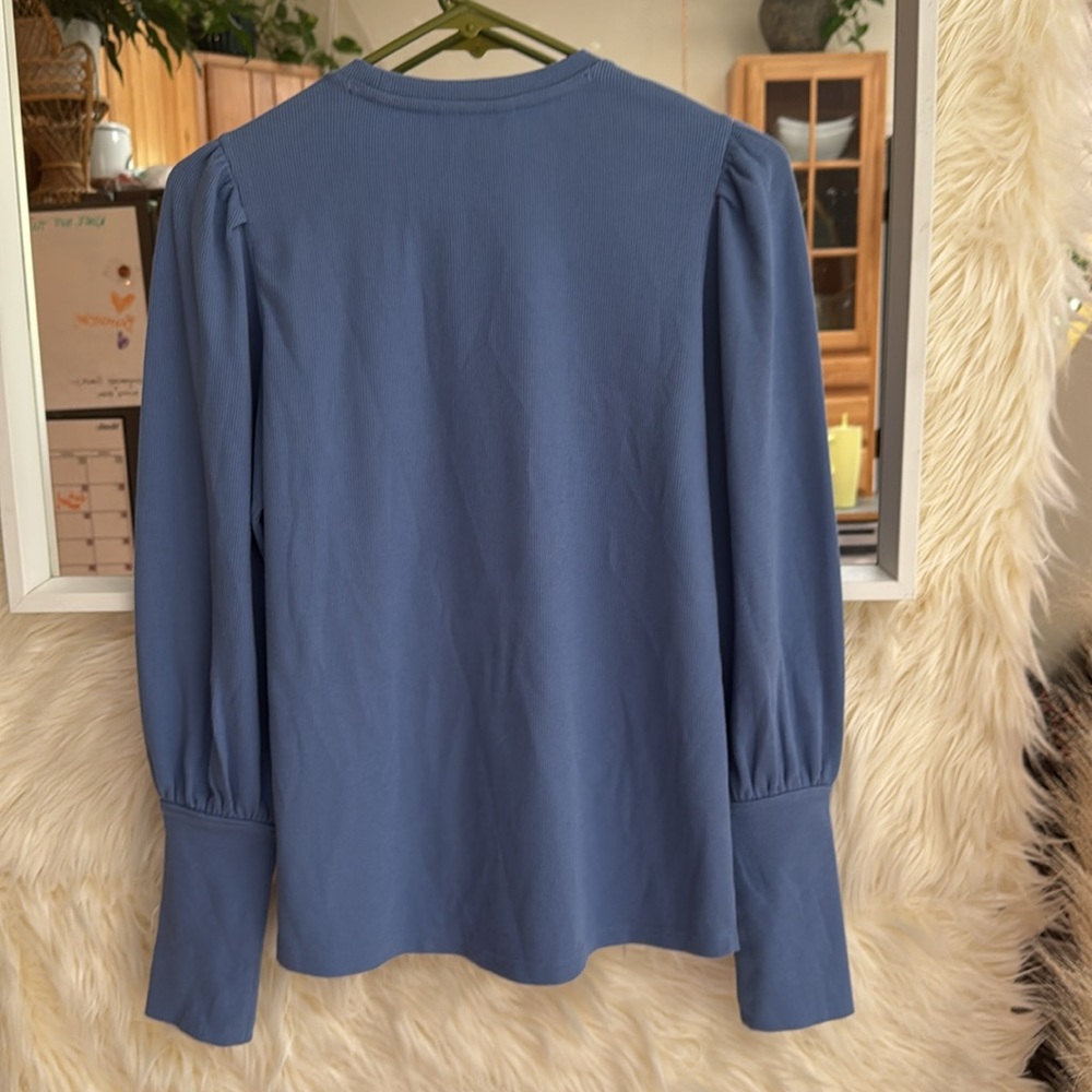 Caslon Ribbed Knit Puff Sleeve Top Blue XS - Picture 4 of 4